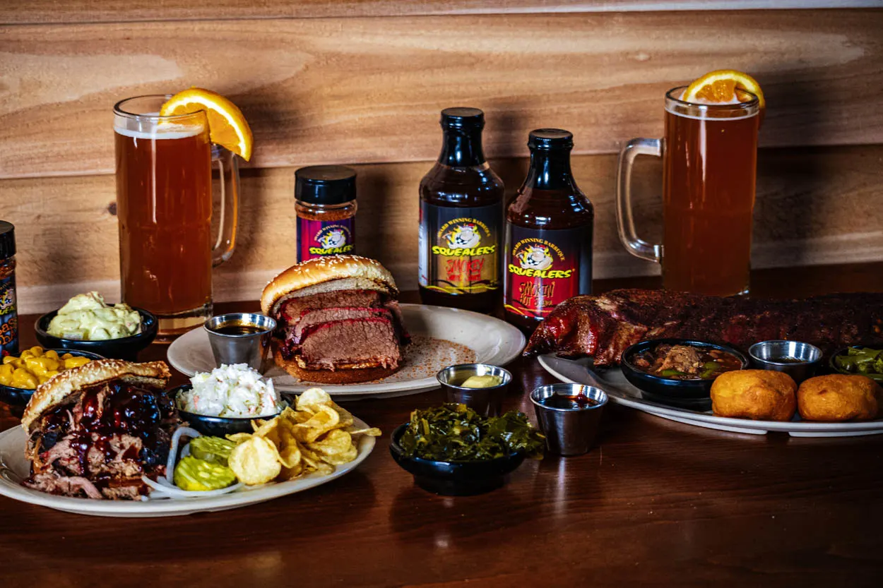 Display of Squealers BBQ food